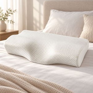Pernă confortabilă din spumă cu memorie Blux, cu husă lavabilă – 50×30×10/7 cm – albă - BShopy