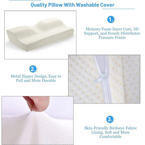 Pernă confortabilă din spumă cu memorie Blux, cu husă lavabilă – 50×30×10/7 cm – albă - BShopy