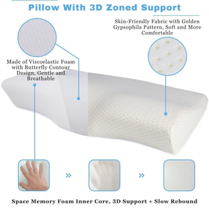 Pernă confortabilă din spumă cu memorie Blux, cu husă lavabilă – 50×30×10/7 cm – albă - BShopy