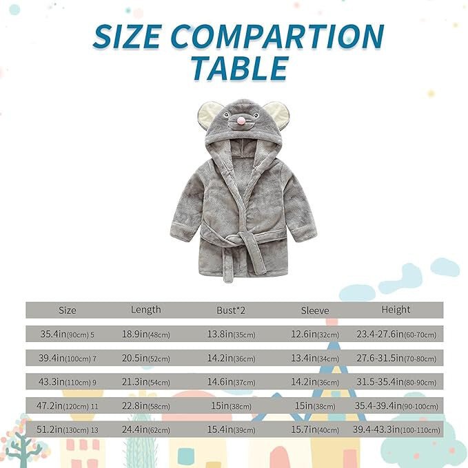 IEUUMLER Gyerek Köntös - Kisegér Mintás, Kapucnis (120 - as Méret) - BShopy