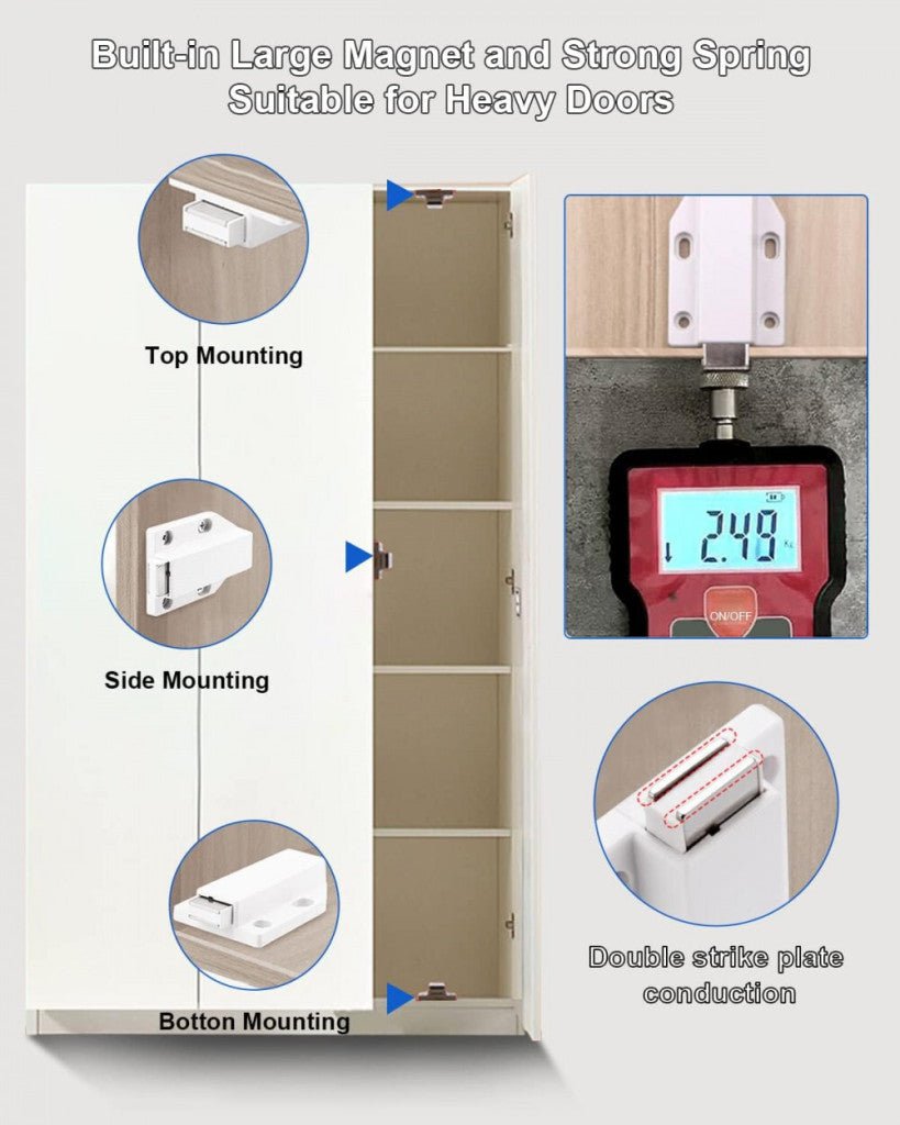 JIAYI Mágneses Nyomásra Nyíló Ajtónyitó Szerkezet, Push - To - Open 4db (Fehér) - BShopy
