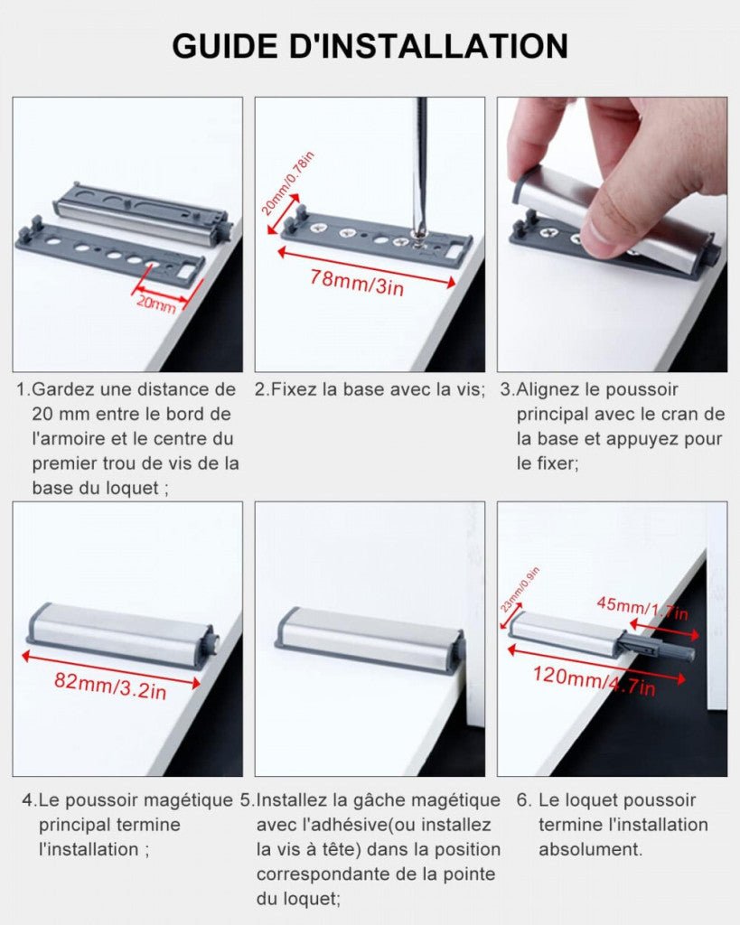 JIAYI Mágneses Tolózár Készlet Szekrényekhez - 10 db - os, Ezüst Színű, Önzáró Bútorzár - BShopy