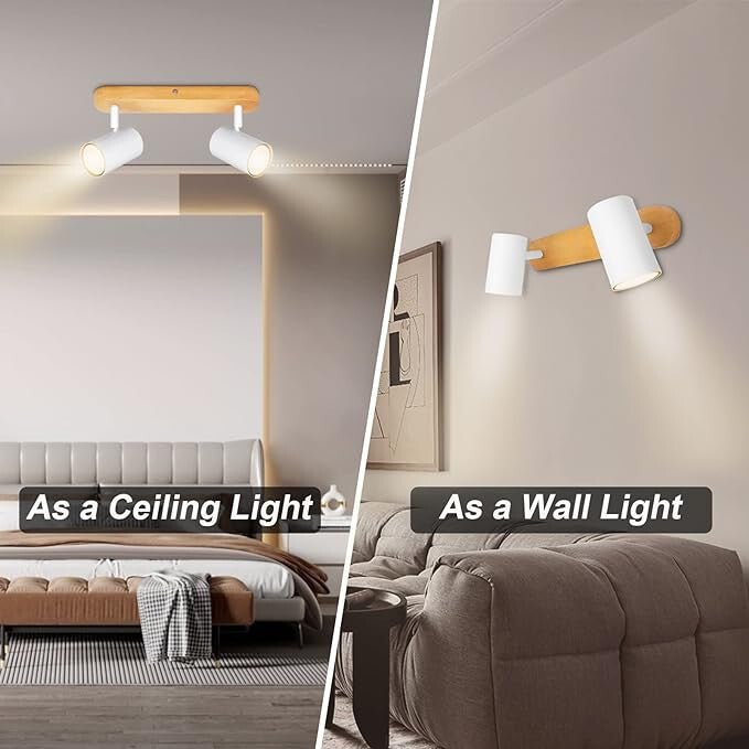 Kambo 2 Égős Forgatható LED Mennyezeti Spotlámpa (Fehér És Fa) - BShopy