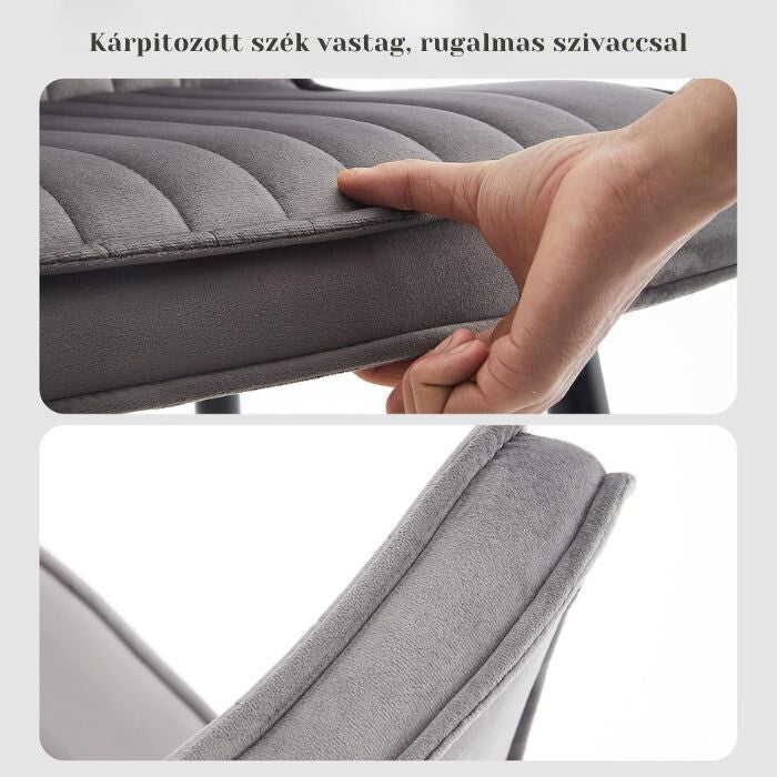 Kárpitozott Étkezőszék Szett 2db – Szürke Bársony, Modern Fém Lábas Székek - BShopy