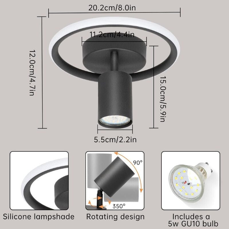 Ketom LED Fali Forgatható Lámpa 4000K 17W - Fekete - BShopy