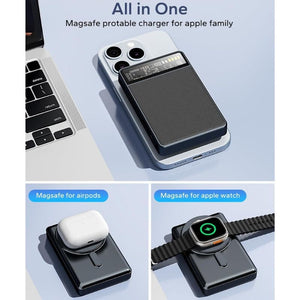 KPON Mágneses Power Bank 10000mAh Magsafe iPhone és Apple Watch Töltővel - Karbonfekete - BShopy