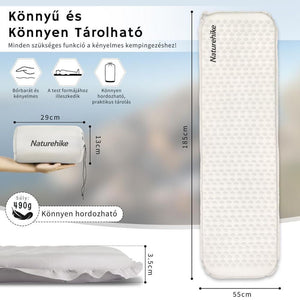 Naturehike Könnyen Felfújható Kempingmatrac – 3,5 cm Vastag, Ultrakönnyű (490 g), Téglalap Forma, Világosszürke - BShopy