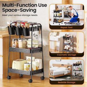 PKBD 3 Szintes Fém Gurulós Tároló - Zárható, Kerekes Szekrény Fekete Színben - BShopy