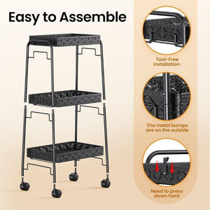 PKBD 3 Szintes Fém Gurulós Tároló - Zárható, Kerekes Szekrény Fekete Színben - BShopy