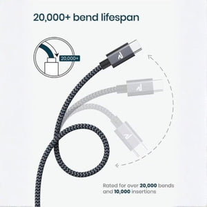 Rampow USB - C Fonott Adatkábel 2m Szürke - Gyorstöltés és Adatátvitel - BShopy