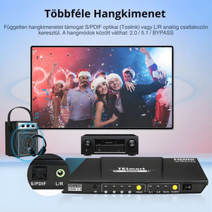 TESmart UHD HDMI Switch – 4x1 (4 Bemenet 1 Kimenet), 4K@60Hz, HDR10, Dolby Vision, S/PDIF, CEC, Audió Kimenettel (Fekete) - BShopy