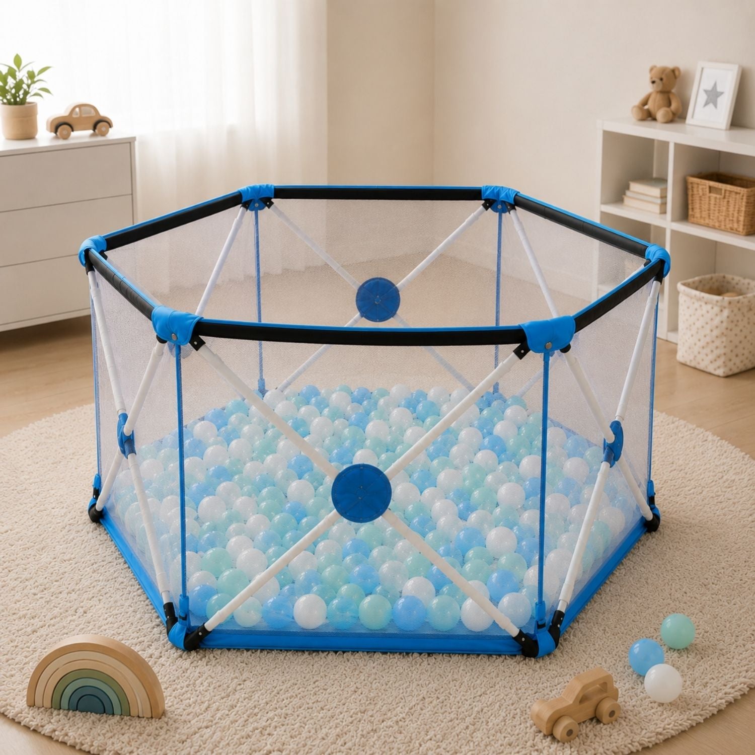 Forroby Cadru de joacă hexagonal albastru pentru copii - 68 x 78 x 140 cm, pentru joacă sigură