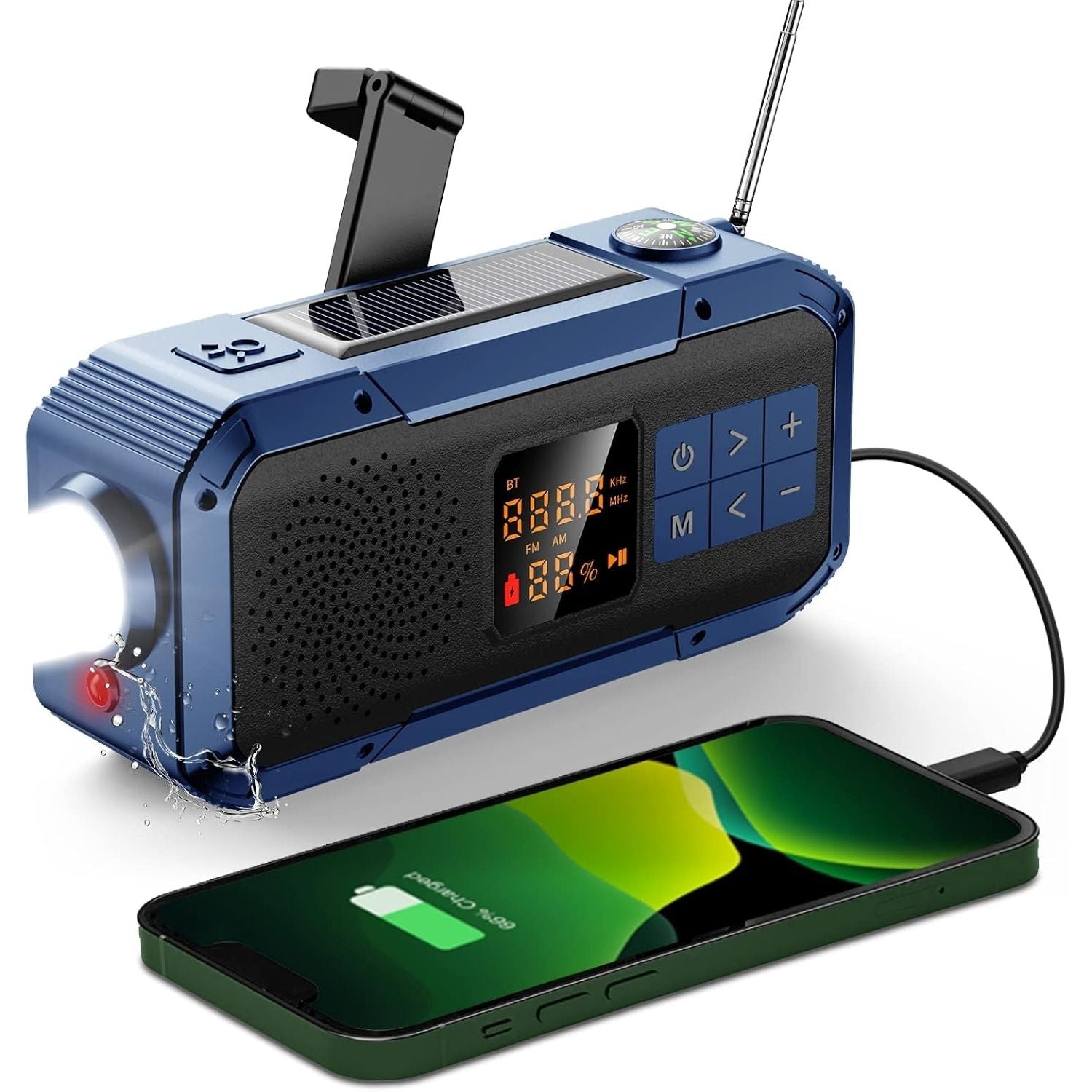 Radio Multifuncțional Portabil - Bluetooth, Powerbank, Solar, Lampă de Urgență