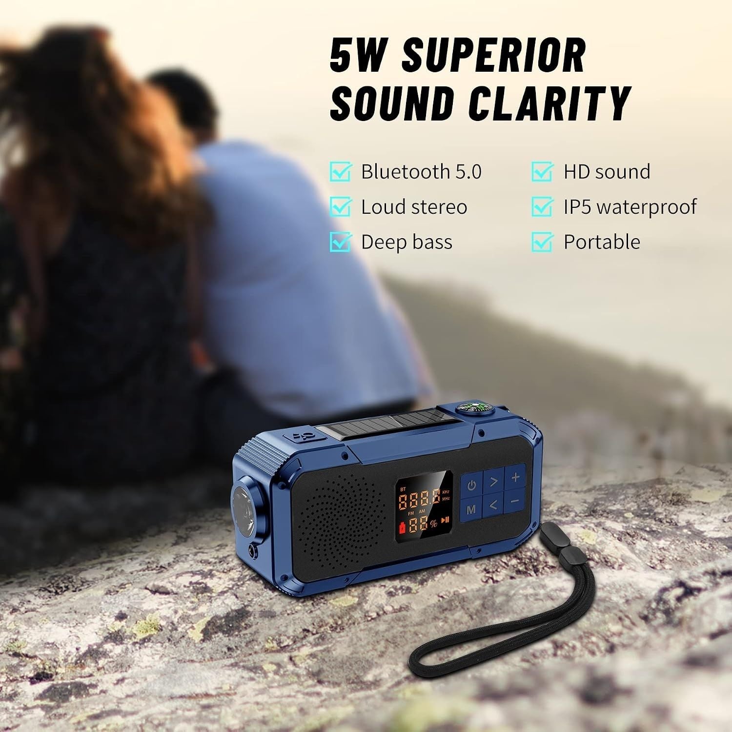 Radio Multifuncțional Portabil - Bluetooth, Powerbank, Solar, Lampă de Urgență