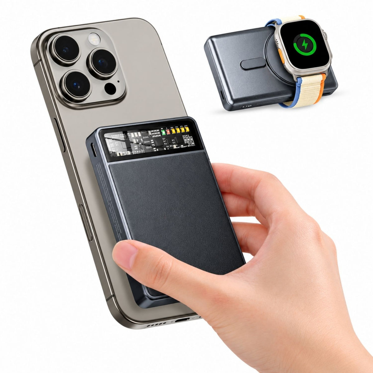 KPON Power Bank magnetic 10000mAh cu încărcător Magsafe pentru iPhone și Apple Watch - Carbon negru