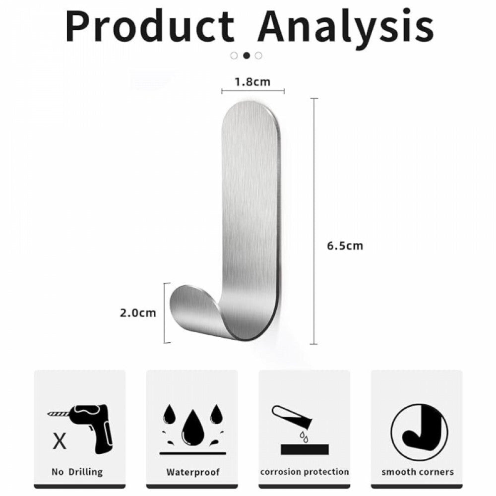 7Simplex Öntapadós Fém Törölköző Akasztó 2 db Kis Akasztóval (Ezüst) - BShopy