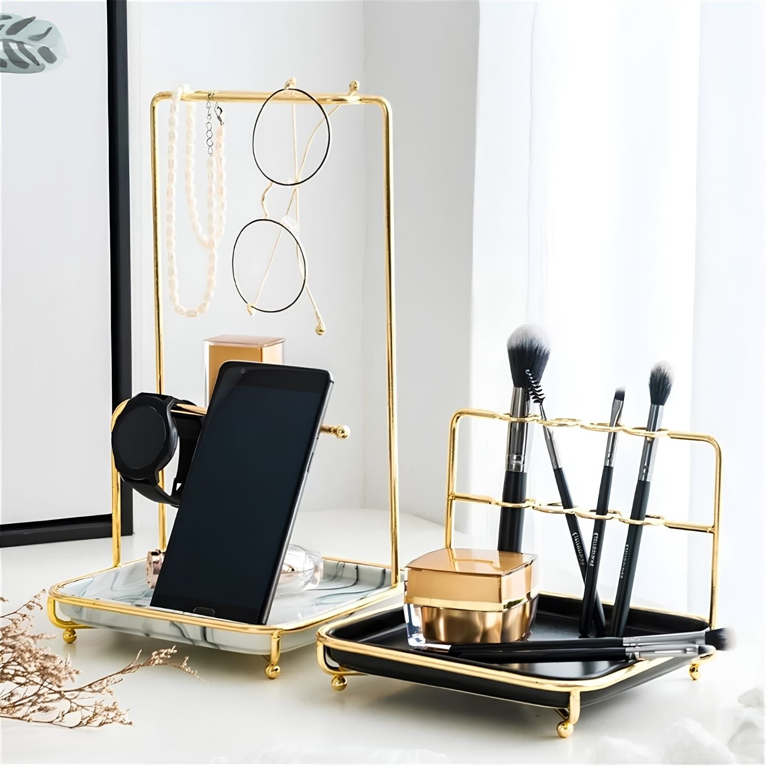 Suport de birou pentru bijuterii 16,5x28 cm, set 2 bucăți (auriu-alb)