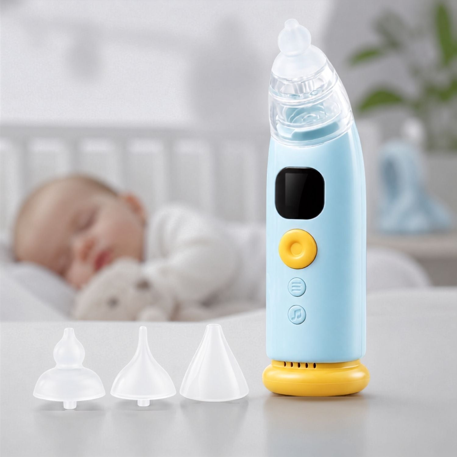 Aspirator nazal electric reîncărcabil – 3 capete de aspirare, muzică și lumină LED, rezistent la apă