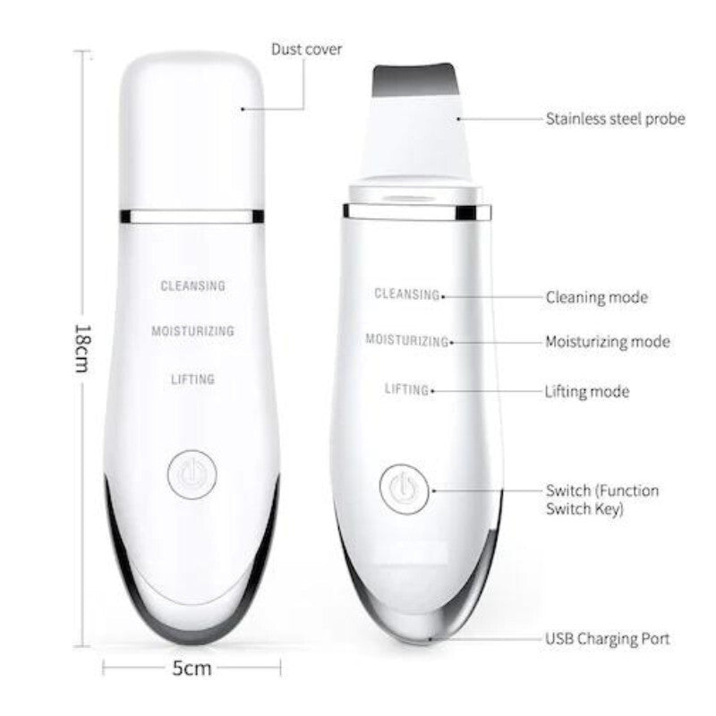 AmazeFan Ultrahangos Arctisztító Készülék - Mélytisztító Bőrápoló Spatula (Fehér) - BShopy