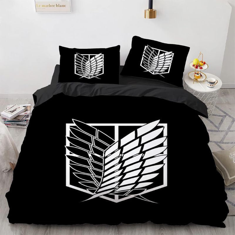 Anime "Shingeki no Kyojin" Ágyneműhuzat 135x200cm (Fekete - fehér) - BShopy