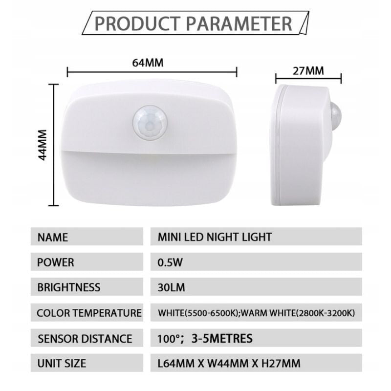 Ansal LED Mozgásérzékelős Éjszakai Lámpa - Vezeték Nélküli, Elemes Lépcsővilágítás - 2db - BShopy