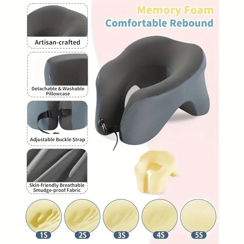 Pernă de călătorie pentru gât Blux Premium, în formă de U – somn confortabil pe drum – Negru – Albastru – BShopy