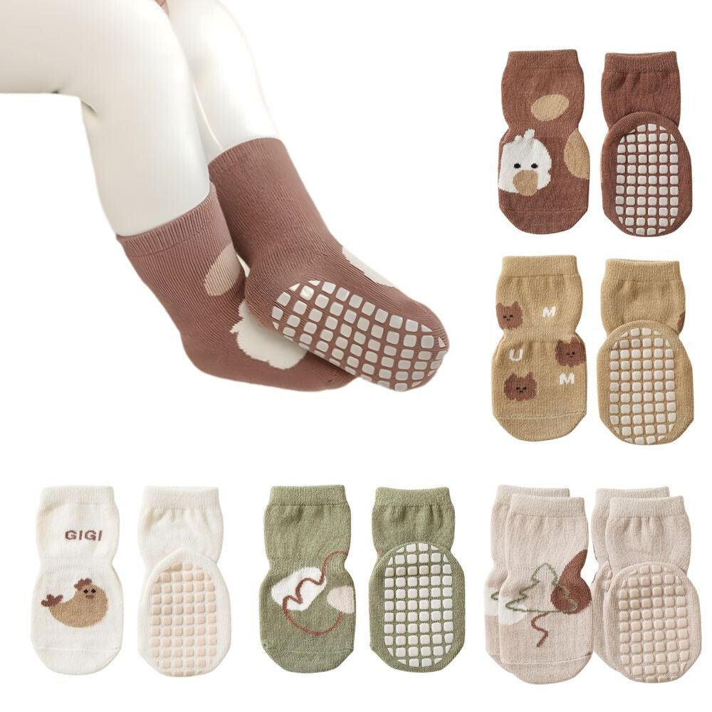 Csúszásmentes Pamut Baba Zokni Szett – 6 Pár Aranyos Mintájú Zokni Kisbabáknak (L) - BShopy