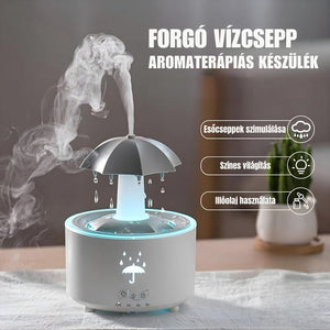 Forgó Esernyő Aromadiffúzor Esőcsepp Hatással – 7 Színű LED Hangulatvilágítással, Időzítővel és Automatikus Kikapcsolással - BShopy