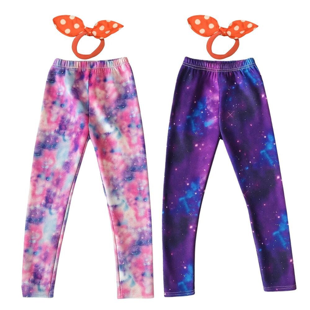 Galaxy Mintás Polárbéléses Téli Gyermek Leggings – 2 db Thermo Nadrág + 2 db Hajgumi (140) - BShopy