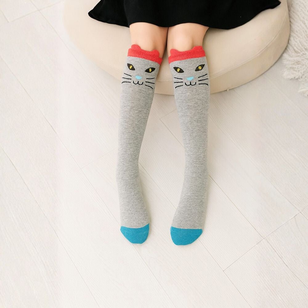 Gyerek Térdzokni Szett – 8db, Maci, Cica és Róka Mintával - BShopy