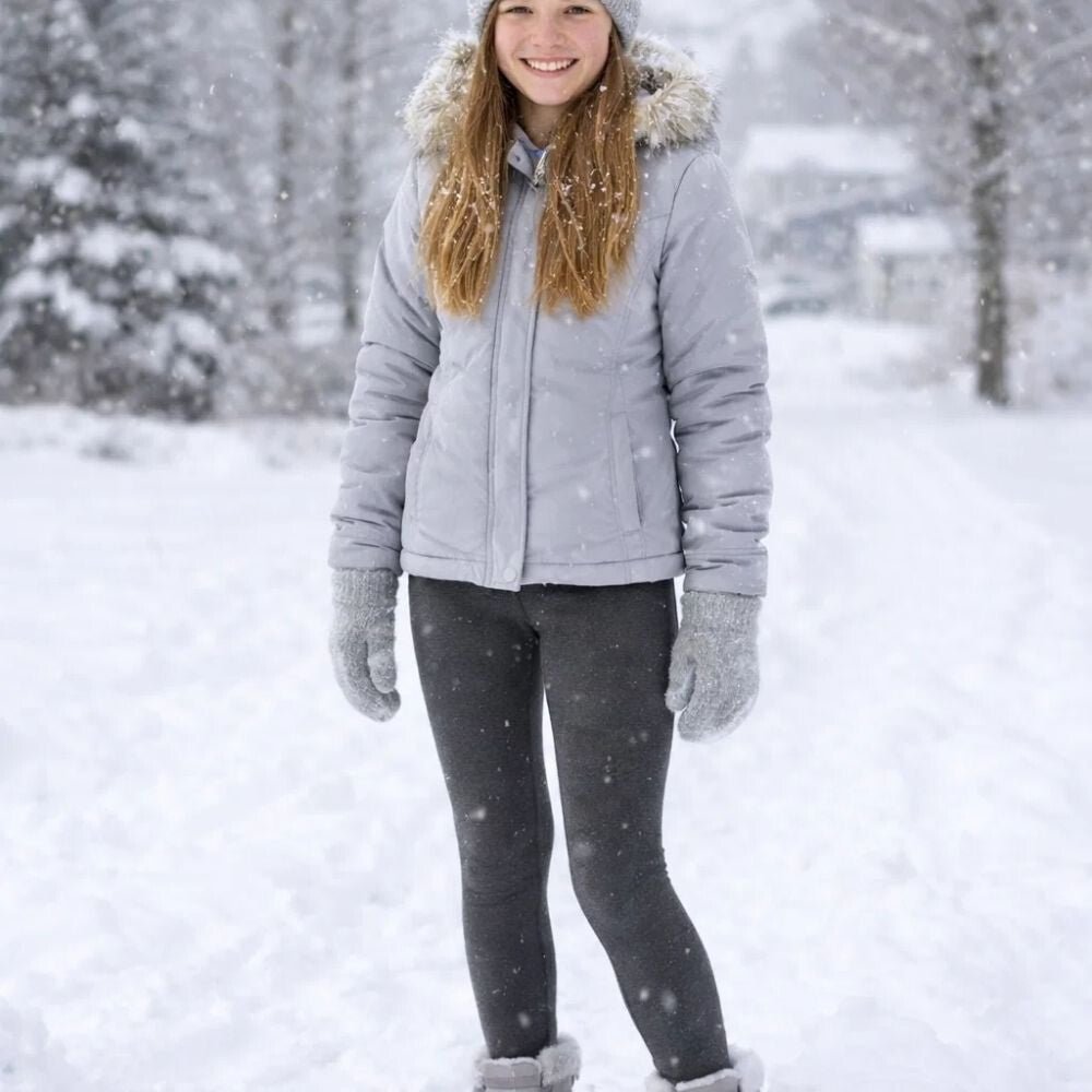 Gyerek Thermo Nadrág Szett 2 db – Meleg Téli Leggings Fekete és Szürke Színben, Ajándék Hajgumival (150) - BShopy