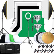 Set Profesional de Studio Foto Hakutatz cu Inel Luminos, Softbox și Fundal