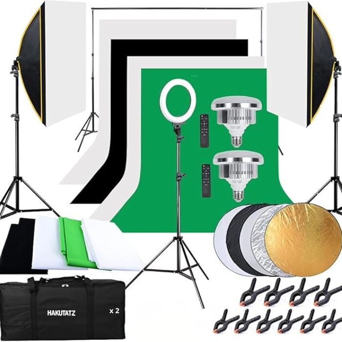 Hakutatz Proffeszionális Fotóstúdió Szett Gyűrűlámpával, Softboxszal és Háttérrel - BShopy