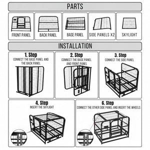 Cușcă metalică pentru câini pe roți, rezistentă la mușcături, cu tavă detașabilă-BShopy