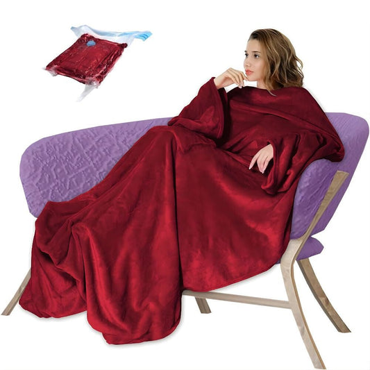 Hordható Pléd Kéznyílással és Zsebbel – Extra Puha Kivitel, Bordó - BShopy