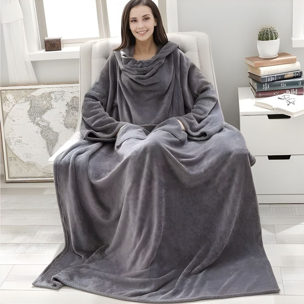 Hordható Pléd Kéznyílással és Zsebbel – Extra Puha Kivitel, Világosszürke - BShopy