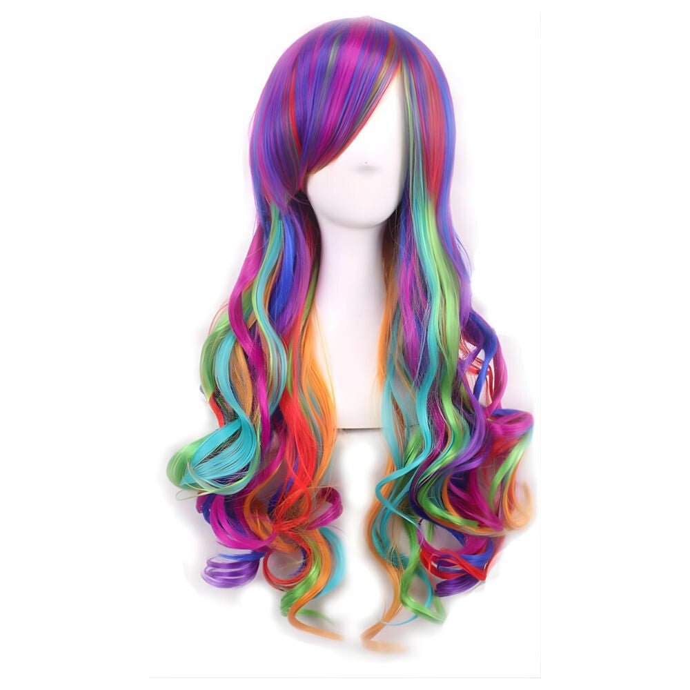 Hosszú Szivárvány Paróka Nőknek – Göndör, Többszínű Cosplay és Party Jelmezes Paróka, Hőálló Szintetikus Haj - BShopy