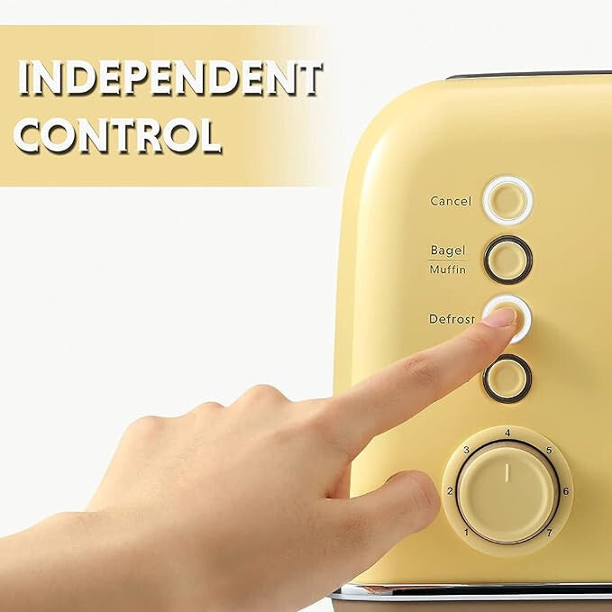 Prăjitor de pâine Buydeem DT640E – 4 felii, design retro galben lămâie