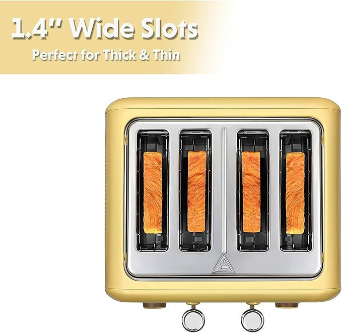 Prăjitor de pâine Buydeem DT640E – 4 felii, design retro galben lămâie