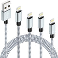 iPhone Töltőkábel 4 db - 1 m, Fonott Nylon, Fehér - Szürke, Lightning Kábel Szett - BShopy