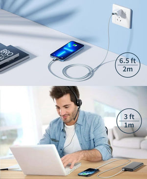 iPhone Töltőkábel 4 db - 1 m, Fonott Nylon, Fehér - Szürke, Lightning Kábel Szett - BShopy
