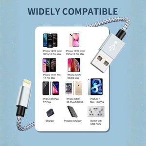 iPhone Töltőkábel 4 db - 1 m, Fonott Nylon, Fehér - Szürke, Lightning Kábel Szett - BShopy
