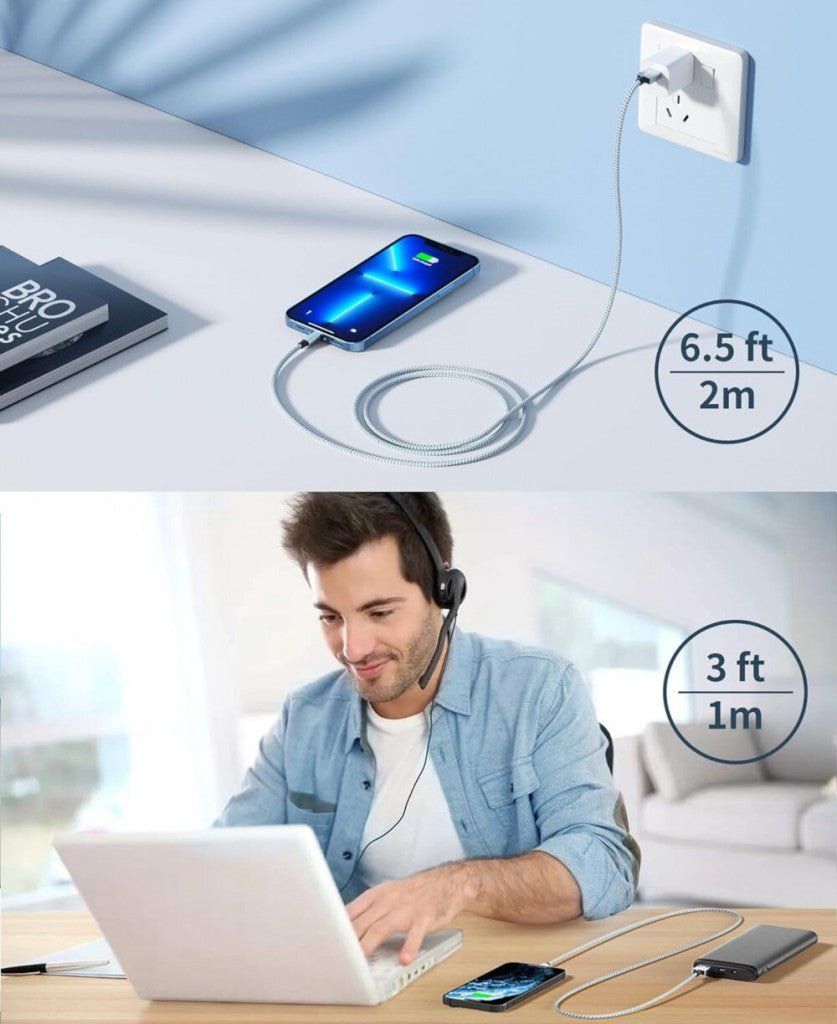 iPhone Töltő Fonott Nylon 3db: 1m+2m/2db (Fehér - Szürke) - BShopy