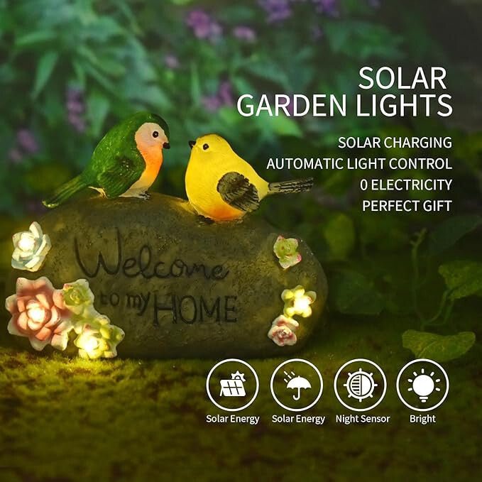 JeeYee Kültéri Napelemes Madaras Szolár Díszlámpa "Welcome to My Home" Felirattal - Kerti LED - BShopy