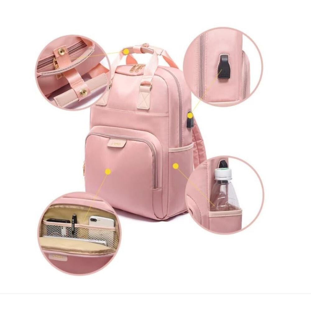 J.QMEI laptop hátizsák, táska USB csatlakozóval (rózsaszín) - BShopy