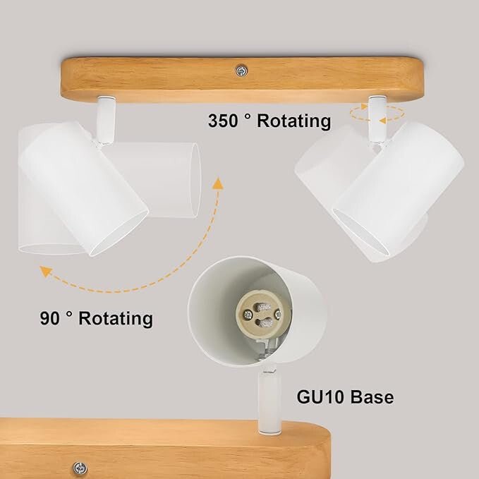 Kambo 2 Égős Forgatható LED Mennyezeti Spotlámpa (Fehér És Fa) - BShopy