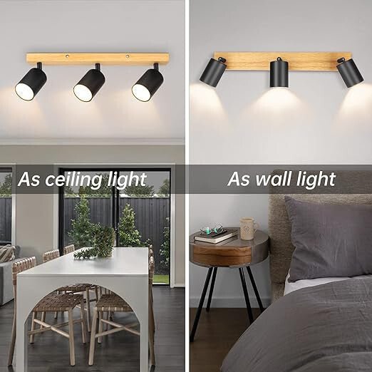 Kambo Forgatható, Állítható 3 Irányú LED Mennyezeti Spotlámpa (Fekete És Fa) - BShopy