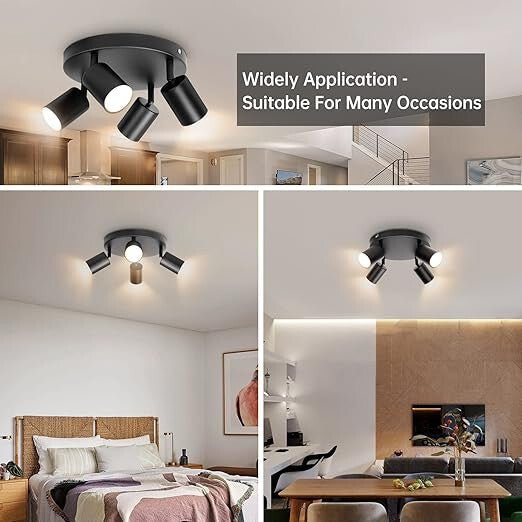 Spot de tavan LED Ketom GU10 rotativ, reglabil, cu 4 direcții (negru) - BShopy