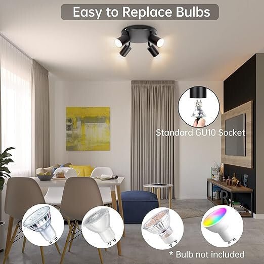 Spot de tavan LED Ketom GU10 rotativ, reglabil, cu 4 direcții (negru) - BShopy