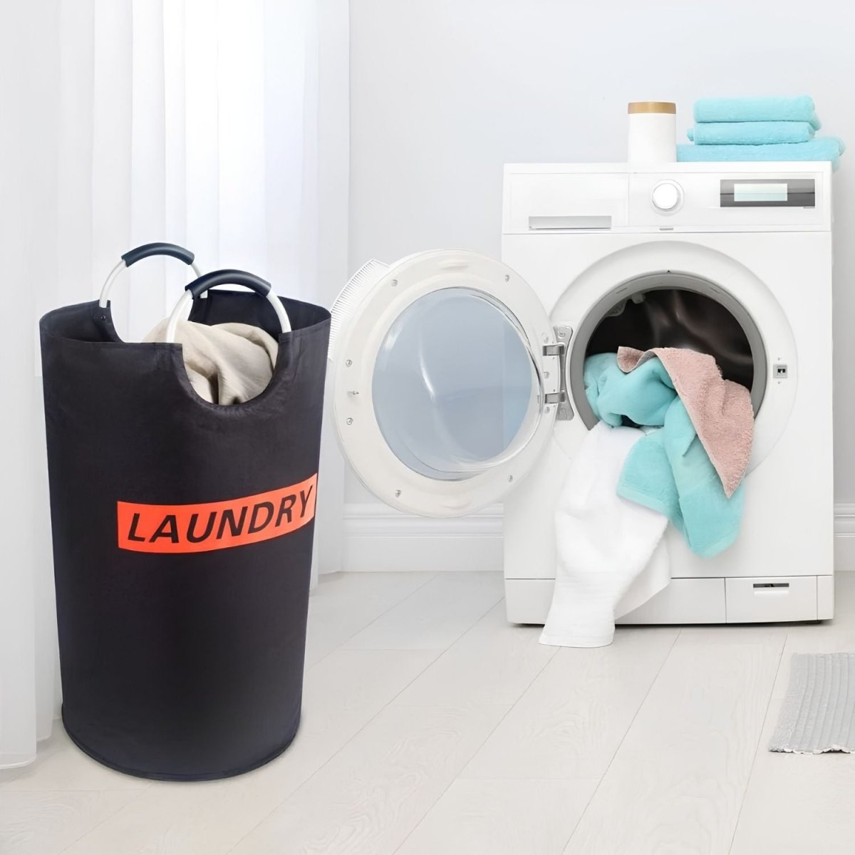 Coș de rufe Lifewit negru – 115 litri, coș pliabil pentru haine, cu capacitate mare - BShopy